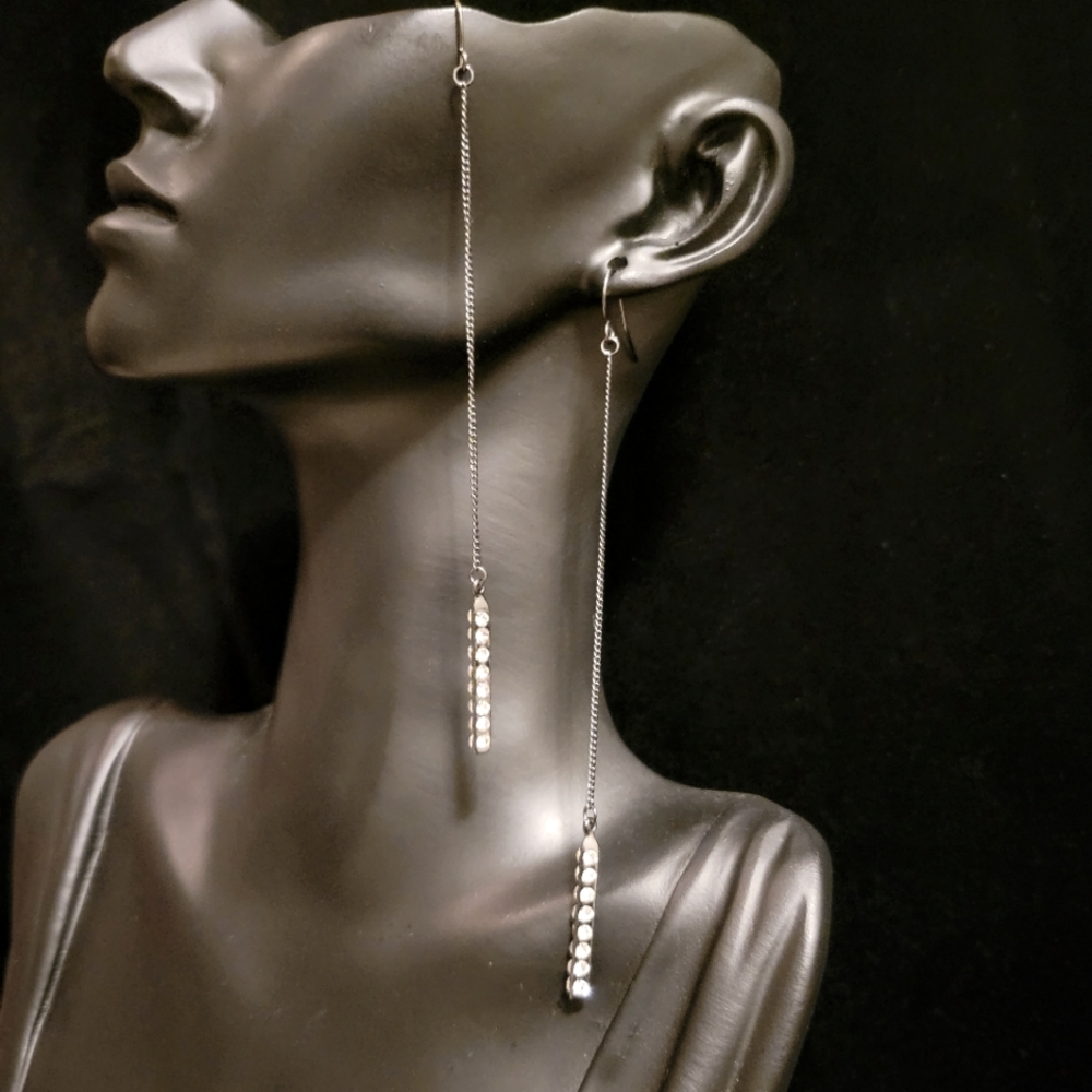 Estate Long Chain Rhinestone Earrings - Picture 5 of 5